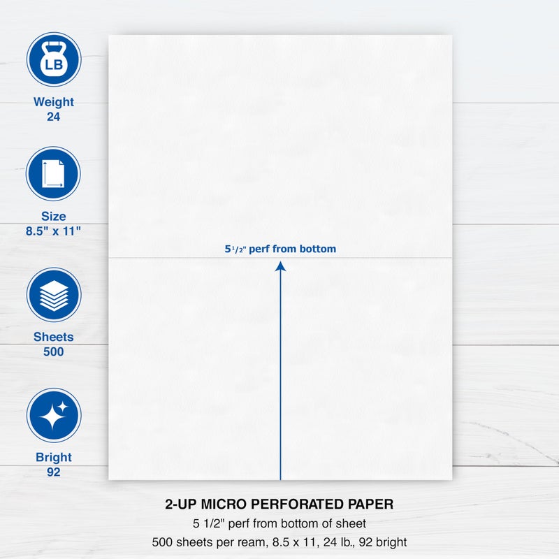 PrintWorks Professional Half Sheet Perforated Paper 8.5â€ x 11â€ - Perfect For W-2, 1099, & Statement Use - Made in the USA - 500 Sheets - 24 lb - A5 Paper - Printer Compatible - White (04118) - Image 3